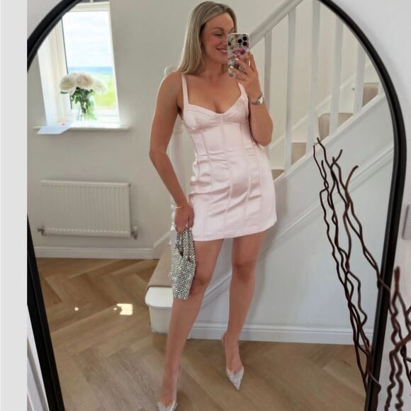 NWTβZARA SATIN SHORT DRESS Pink - Picture 6 of 13